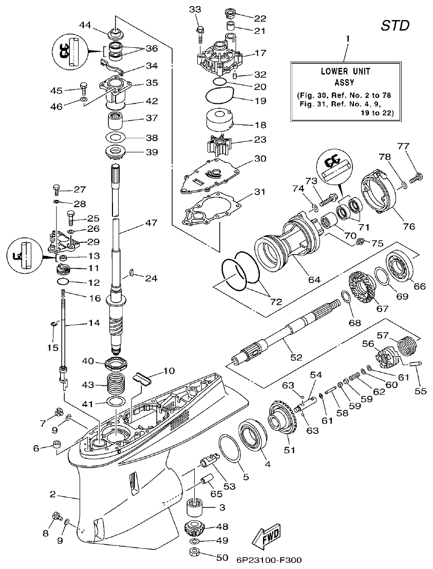 Yamaha F250AET, FL250AET, F250TR, LF250TR LOWER CASING & DRIVE 1 parts diagram